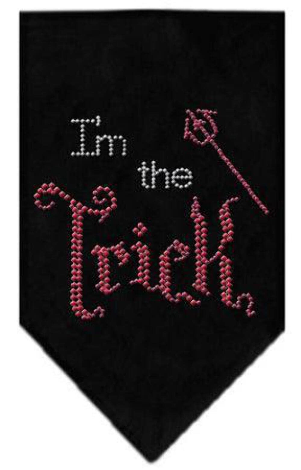 Halloween Pet and Dog Bandana Rhinestone, "I'm The Trick" Black Large