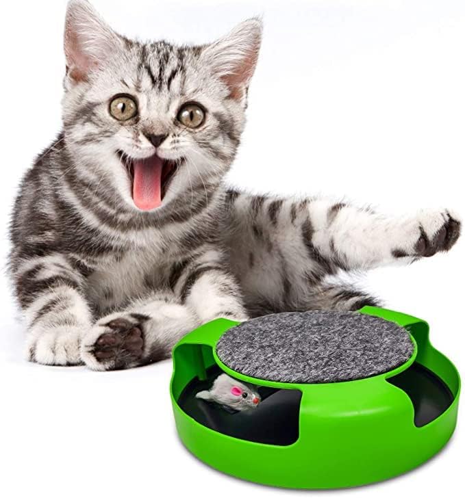 Psk Pet Mart Replaceable Self Play Cat Mouse Toy For Indoor Cats And Kitten, Uncatchable Spinning Mice And A Scratching Pad,Cat 