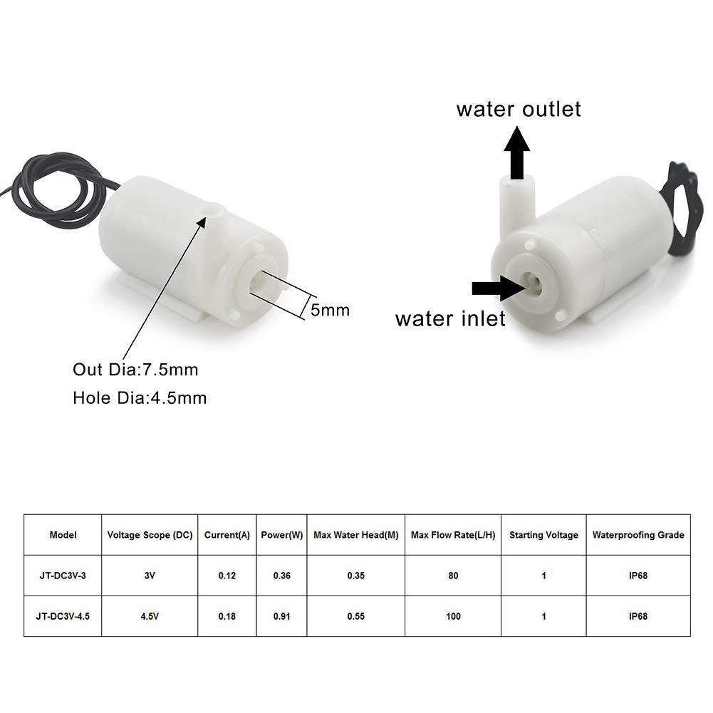 WayinTop 3pcs Mini Water Pump Set - DC 3V/5V Micro Submersible Motor with 3M Flexible Tubing for Fish Tank, Fountain, Aquarium, Garden