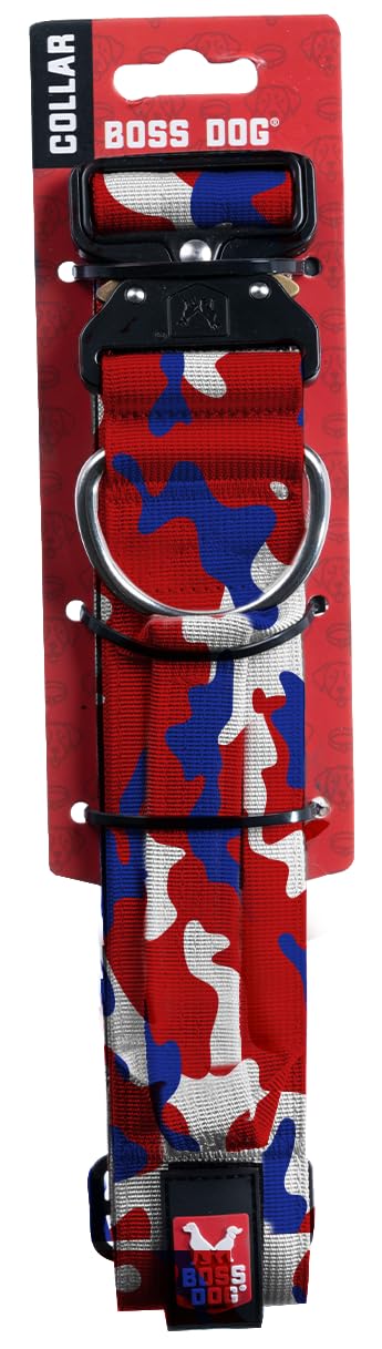 Boss Dog Tactical Collar, Red, White & Blue Camo, X-Large