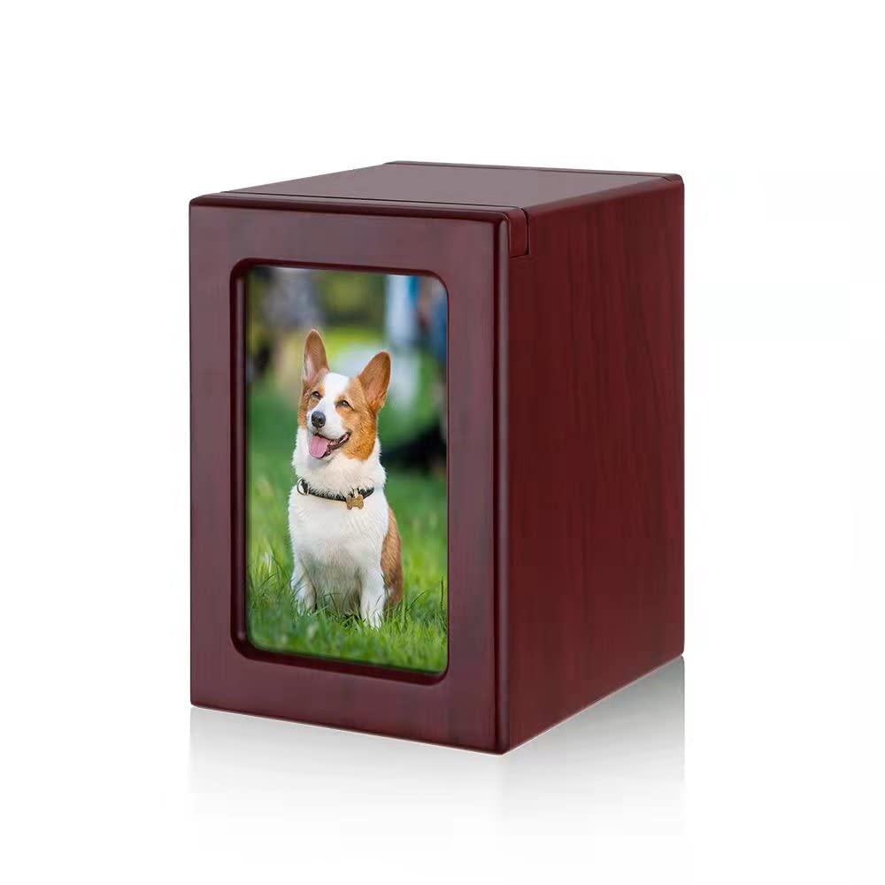 Urns For Dog, Pet Urns, Box For Dog Ashes, Pet Ashes Photo Box,Ash Box For Dogs, Dog Urns For Ashes Wood (Red M)