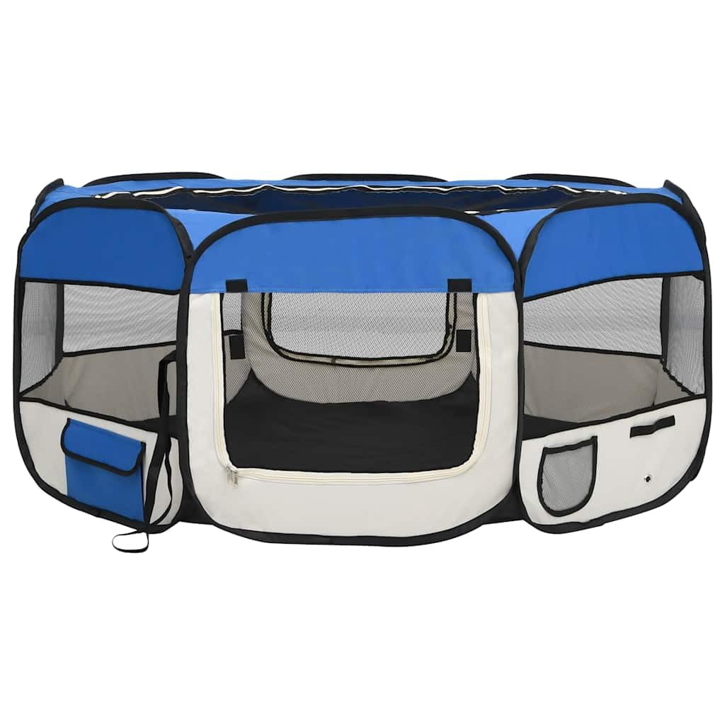 Foldable Dog Playpen with Carrying Bag Blue 57.1x57.1x24