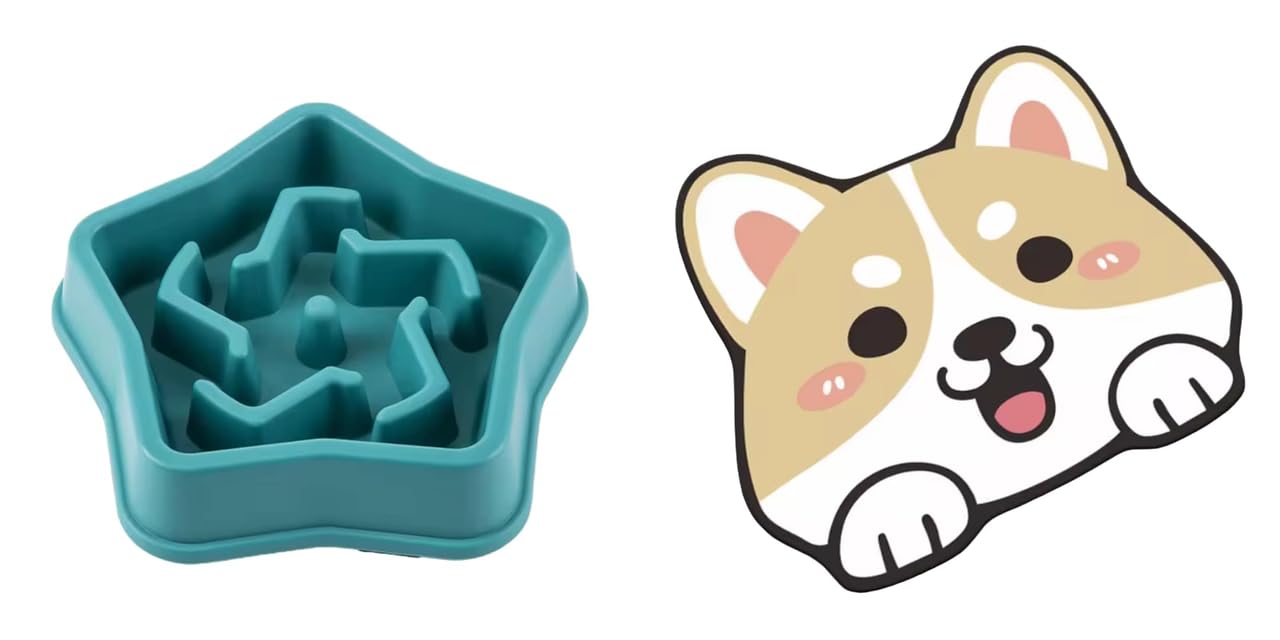Urban Pet Gallery Pet Feeding Bowls For Dogs And Cats, Feeding Bowl, Star Design (Green) And Adorable Crystal Velvet Cartoon Cat