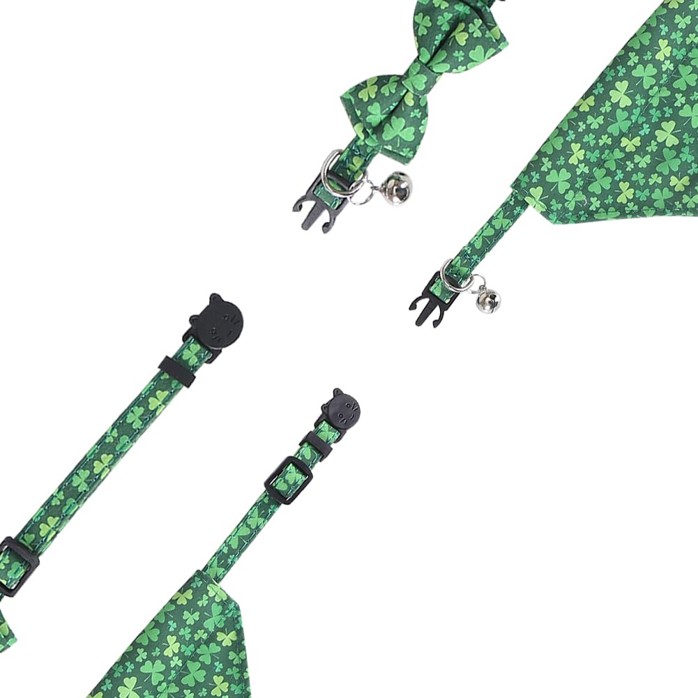St. Patrick'S Day Cat Collar Breakaway With Bow Tie Bandana And Bell Holiday For Kitty Adjustable Safety