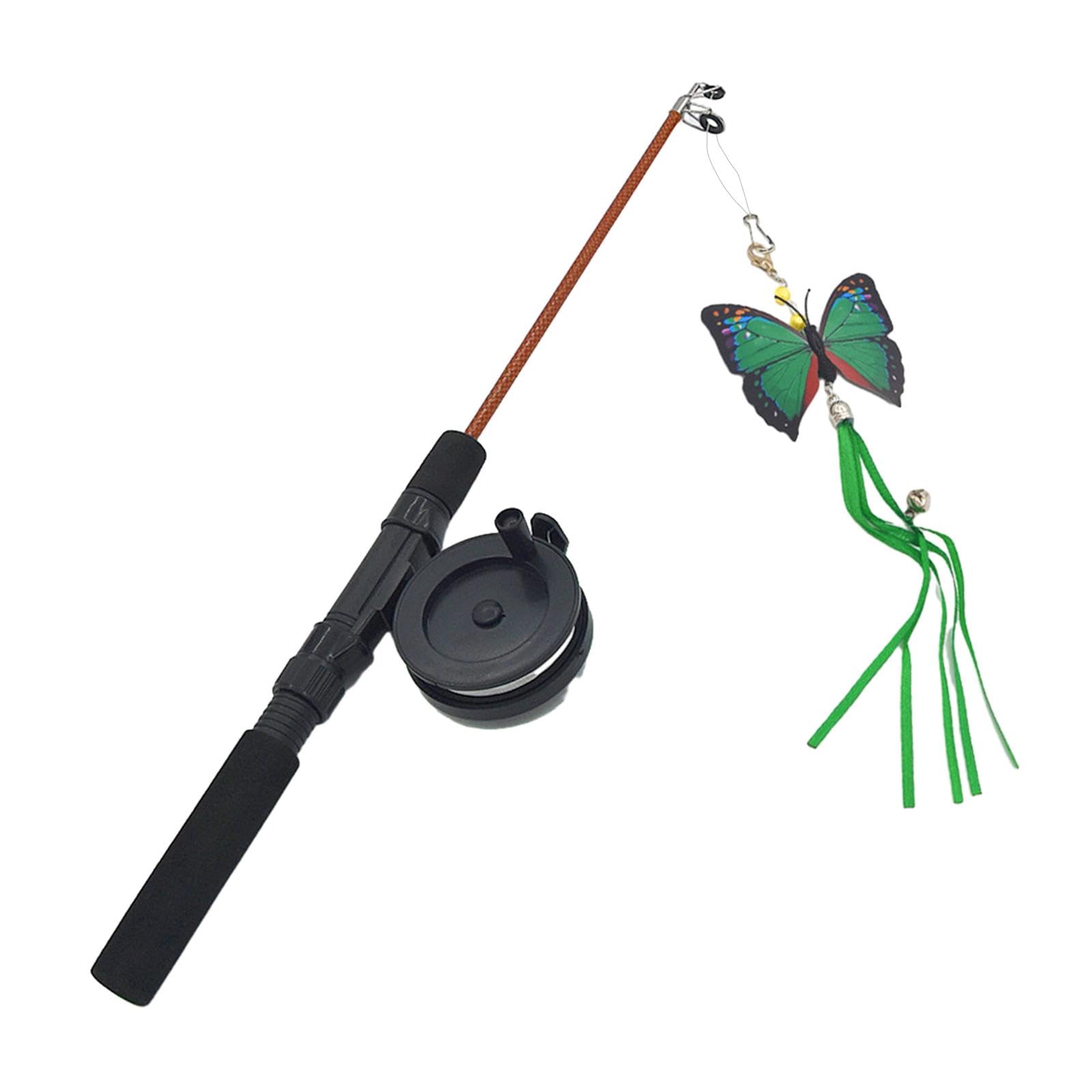 Atorse Cat Teaser Wand Toys Kitty Catching Kitten Toys Interactive Fishing Pole Green