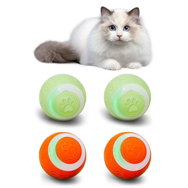 Sealon Electric Interactive Cat Toy Ball(Green 4 Pack) Indoor Cat Play Ball, Suitable For Cats Over 6 Months For Exercise, Weigh