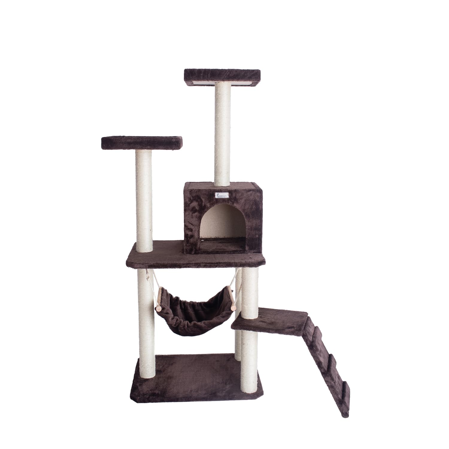 GleePet GP78570923 Cat Tree with Ramp, 57-Inch, Coffee Brown