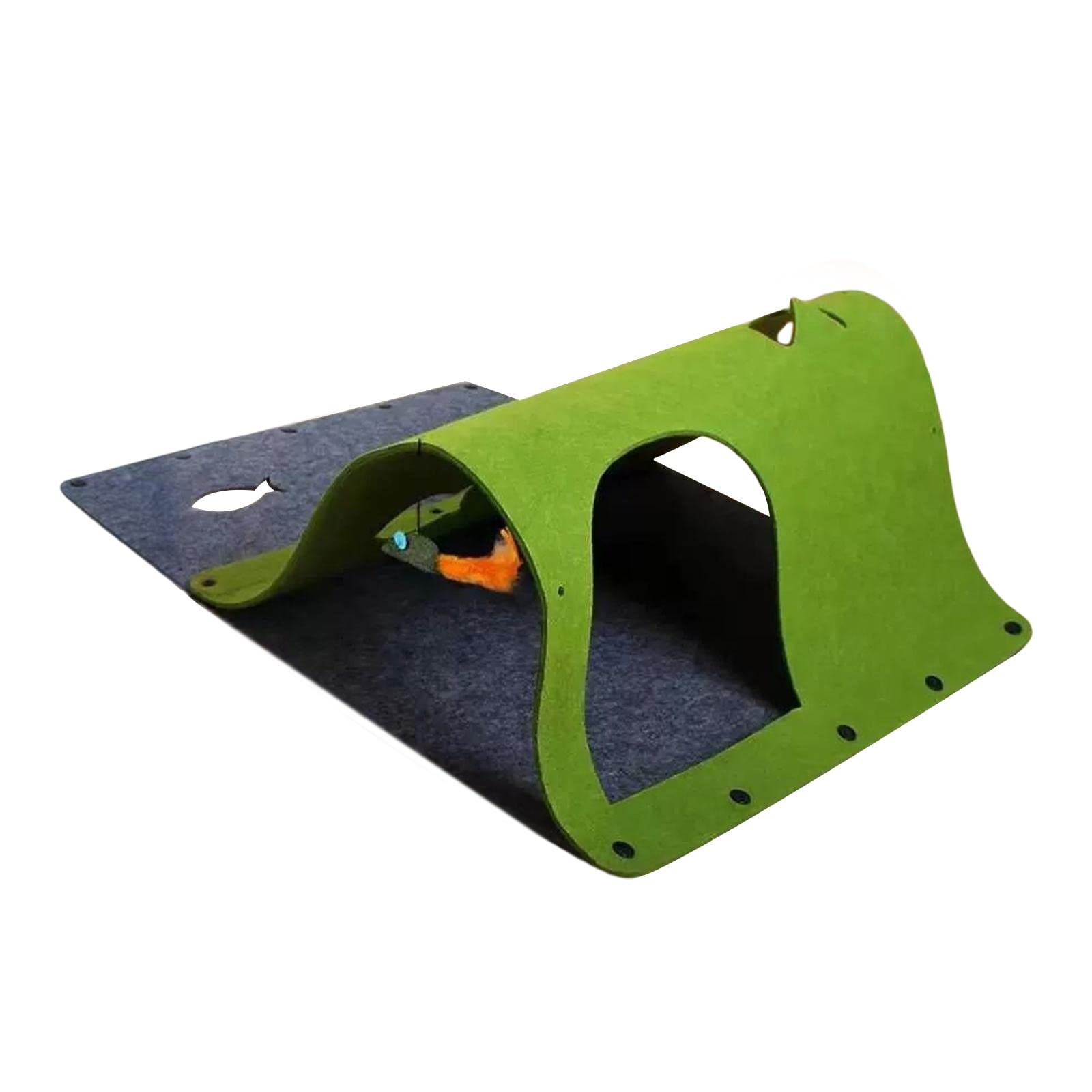 Ujeavette Felt Cat Tunnel With Hanging Mouse Peep Hole Play Mat Foldable For Kitten Green
