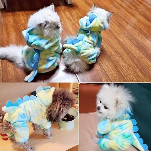 Anelekor Dinosaur Dog Clothes For Small Dog Girl Boy, Fleece Winter Puppy Hoodies With Leash Ring, Cat Coat For Cold Weather, Fu