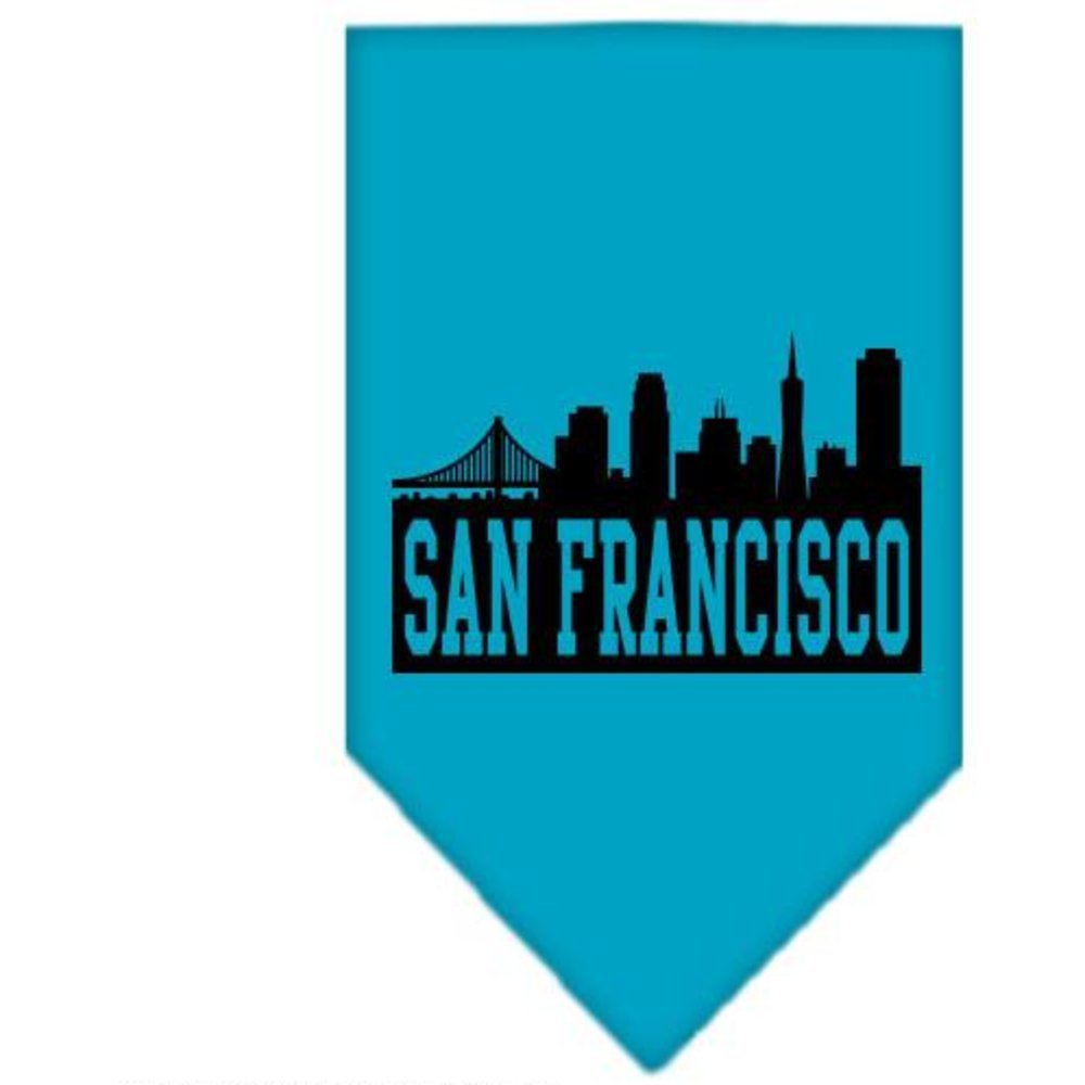 Pet and Dog Bandana Screen Printed, &quot;San Francisco Skyline&quot; Turquoise Large