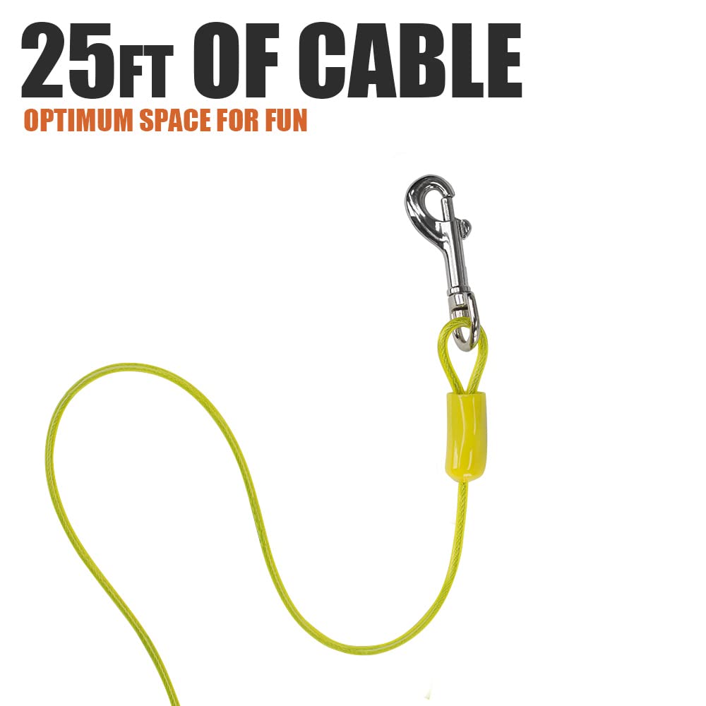 Bv Dog Tie Out Cable 25 Feet- Dog Leads For Yard Light Weight- Up To 35 Pounds | Tie Out Cable For Dogs, Reflective Dog Lead, Dog Cable 25Ft | Rust Free Dog Chain Outdoor | Dog Chain For Yard(Yellow)