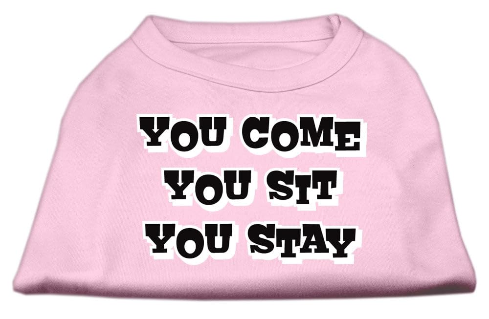 Pet Dog & Cat Shirt Screen Printed, 'You Come, You Sit, You Stay' Light Pink 2Xl (20-25 Lbs.)