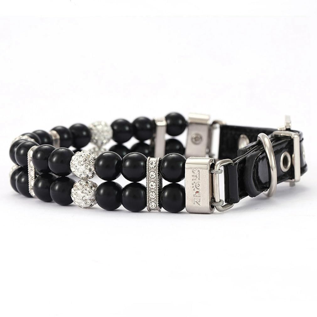 Black Pearl Dog Collar Xs, Fancy Crystal Bling Pearl Cat Collar Rhinestone Luxury Beaded Puppy Necklace Diamond Girl Pet Jewelry