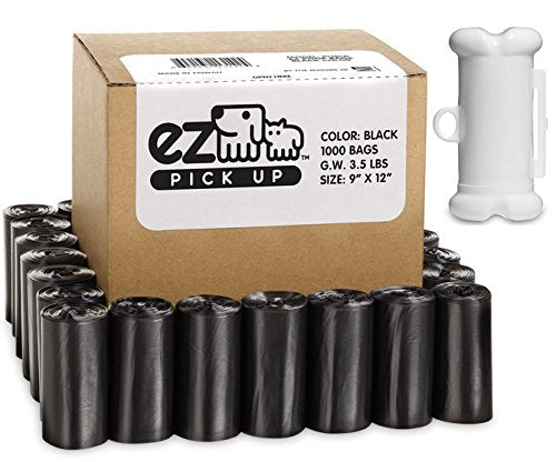Ez 1000 Pet Waste Bags Disposal, With Dispenser, Dog Poop Pick Up Bag, Black Color, Large Size 9'X12'