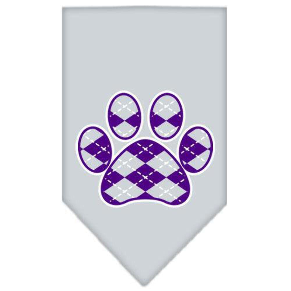 Pet and Dog Bandana Screen Printed, &quot;Purple Argyle Paw&quot; Navy Blue Small