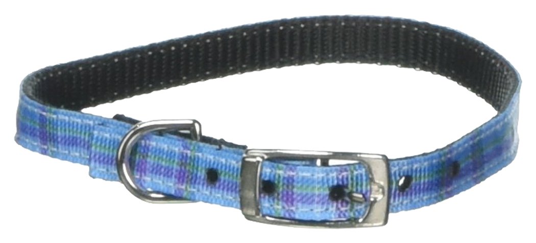 Mirage Pet Products 3/8&quot; Plaid Nylon Dog Collar with Classic Buckle, Size 14, Blue