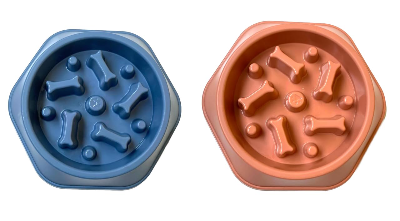 Urban Pet Gallery Pet Bowl, Feeding Bowl, Dog Bowl, Slow Eating Bowl For Dogs And Cats (Blue) And Pet Bowl, Feeding Bowl, Dog Bo