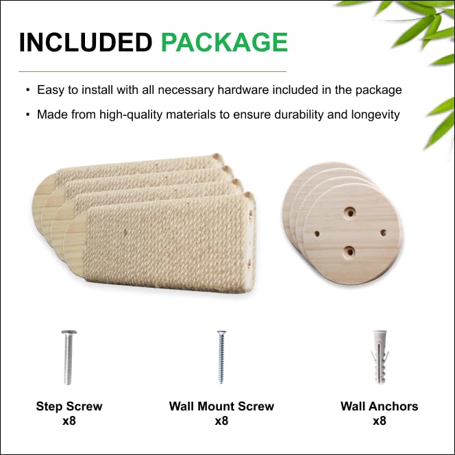 4 Pack - Cat Wall Steps Cat Ladder For Indoor Cats Natural Cat Walkways For Walls Cat Wall Climber