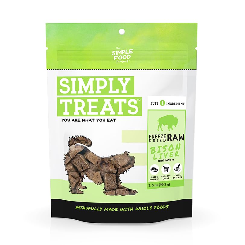 The Simple Food Project Freeze Dried Raw Dog Treats Grain Free, All Natural, with Just 1 Ingredient Bison Liver for Dogs Use As 