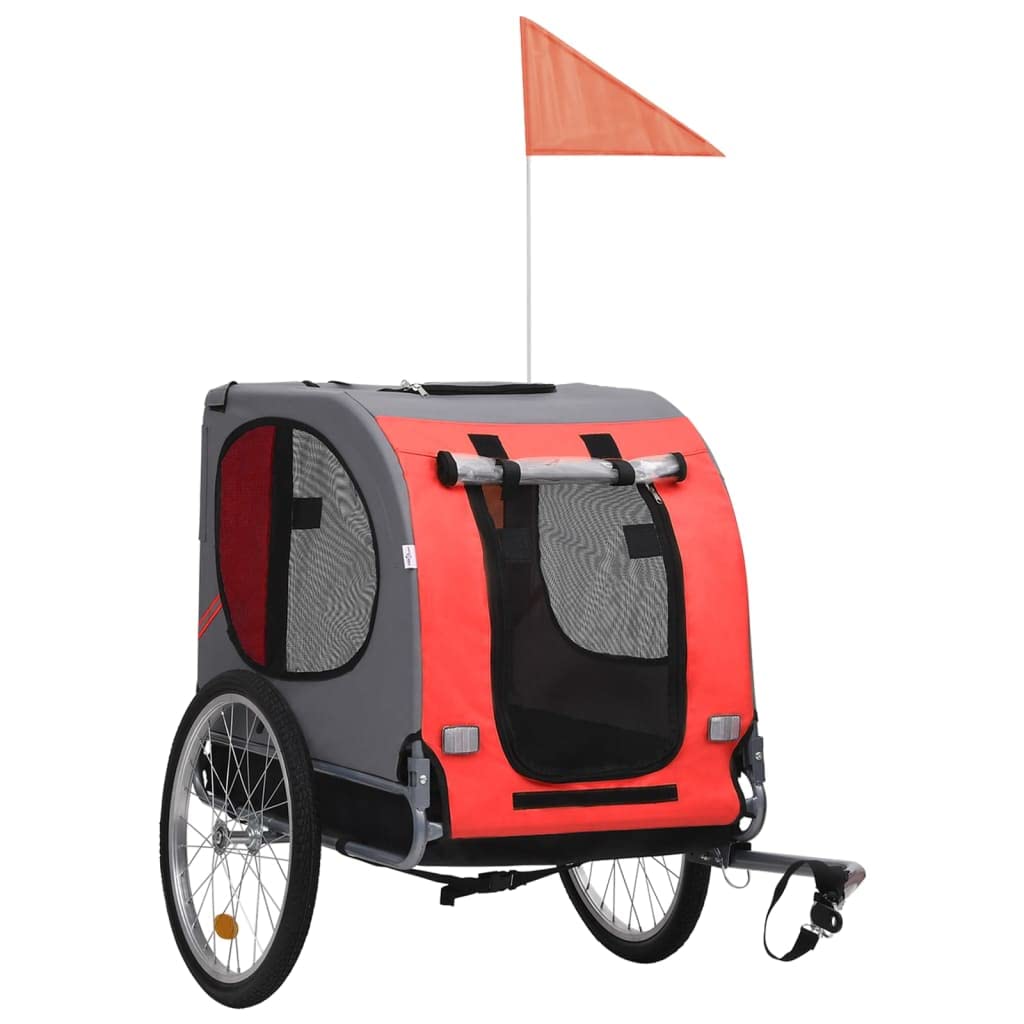 Vidaxl Dog Bike Trailer - Red And Black, Sturdy Steel Frame, Oxford Fabric, Dual Entry, Water-Resistant, Mesh Ventilation, Safety Reflectors, Non-Slip Base, Quick Release Hitch