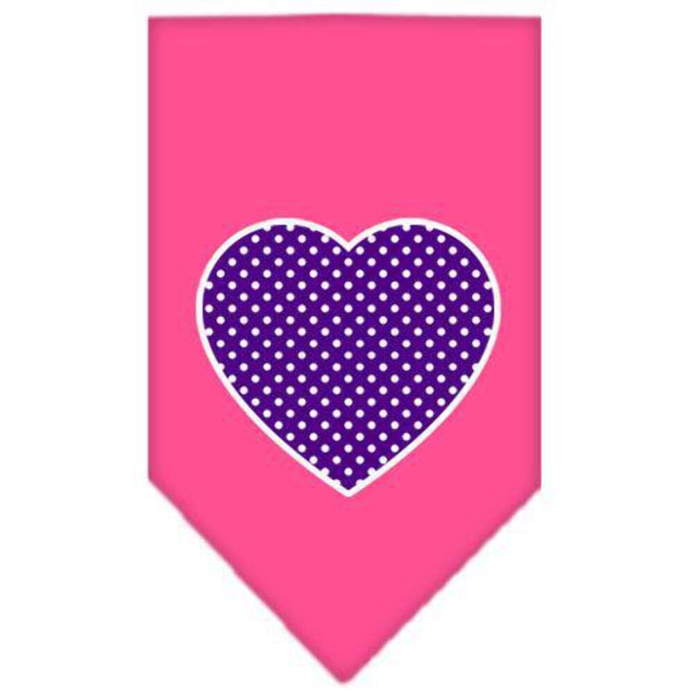 Pet and Dog Bandana Screen Printed, &quot;Purple Swiss Dot Heart&quot; Bright Pink Large