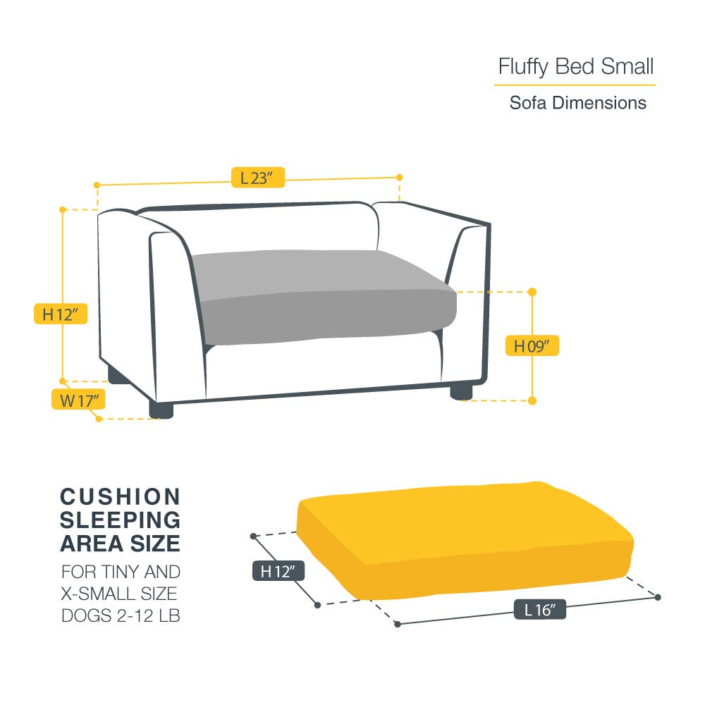 Keet Fluffy Deluxe Pet Bed, Sofa Charcoal, Small