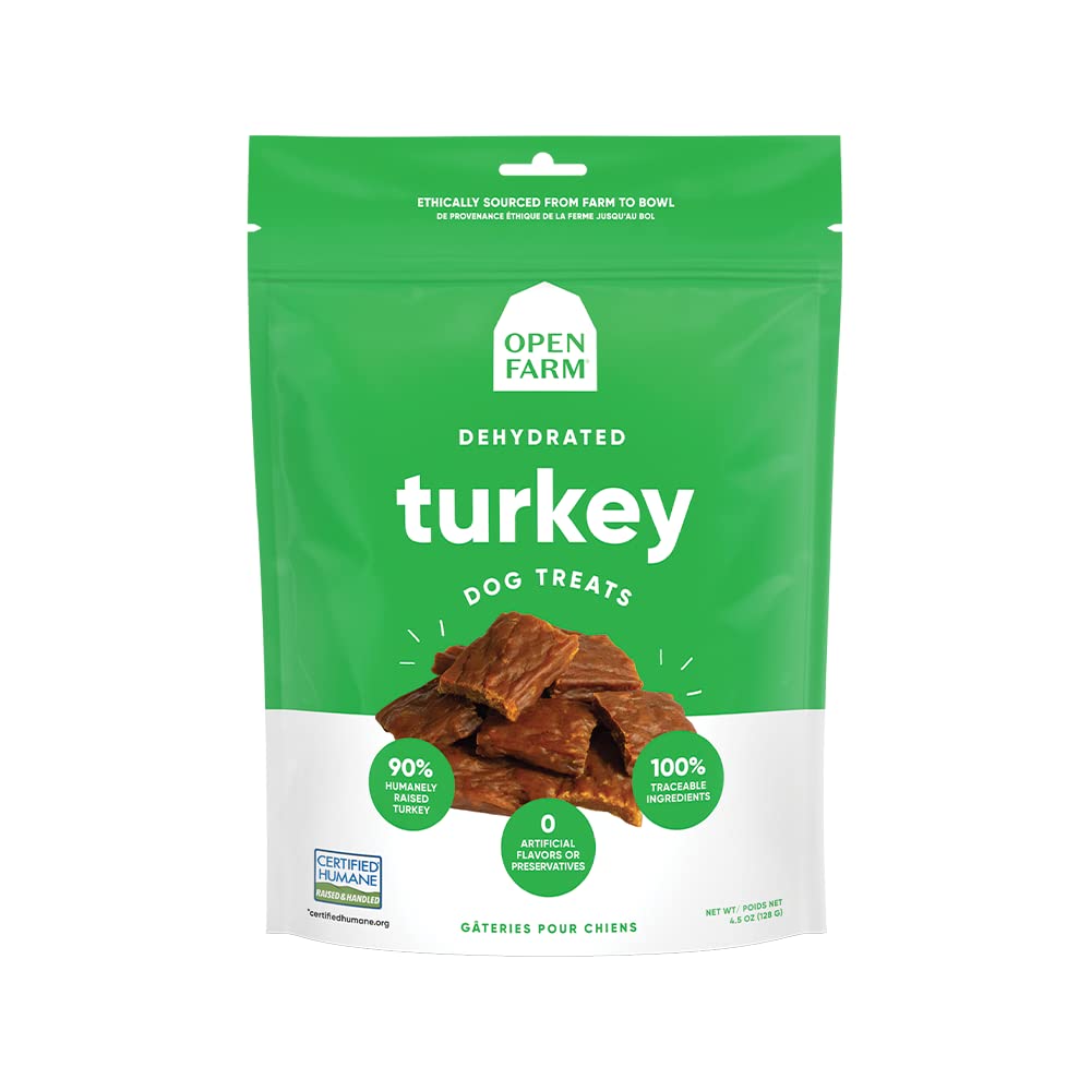 Open Farm Dehydrated Turkey Grain-Free Dog Treats, Gently Cooked Turkey Recipe with Natural Simple Ingredients and No Artificial
