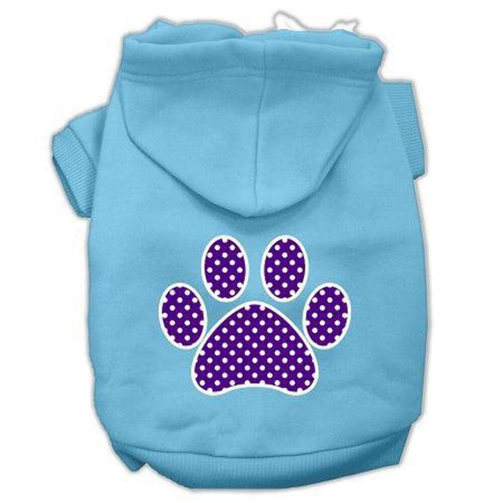 Pet, Dog & Cat Hoodie Screen Printed, 'Purple Swiss Dots Paw' Baby Blue Md (6-10 Lbs.)