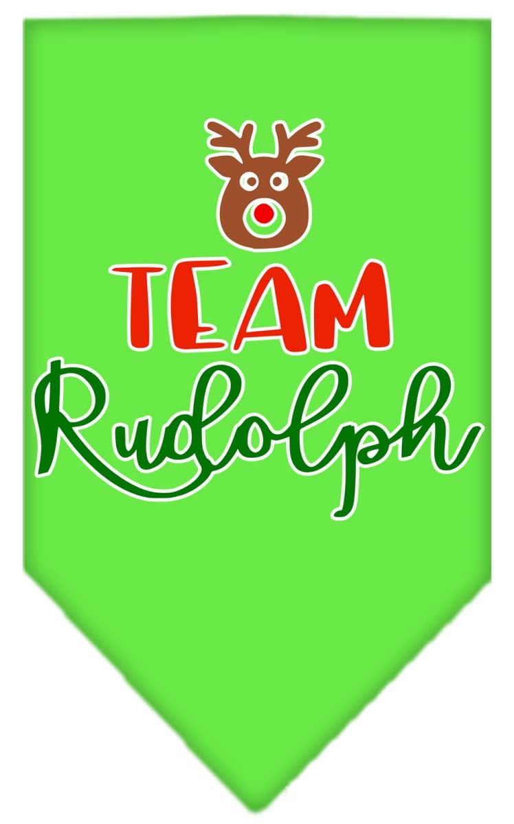 Christmas Pet and Dog Bandana Screen Printed, &quot;Team Rudolph&quot; Lime Green Large