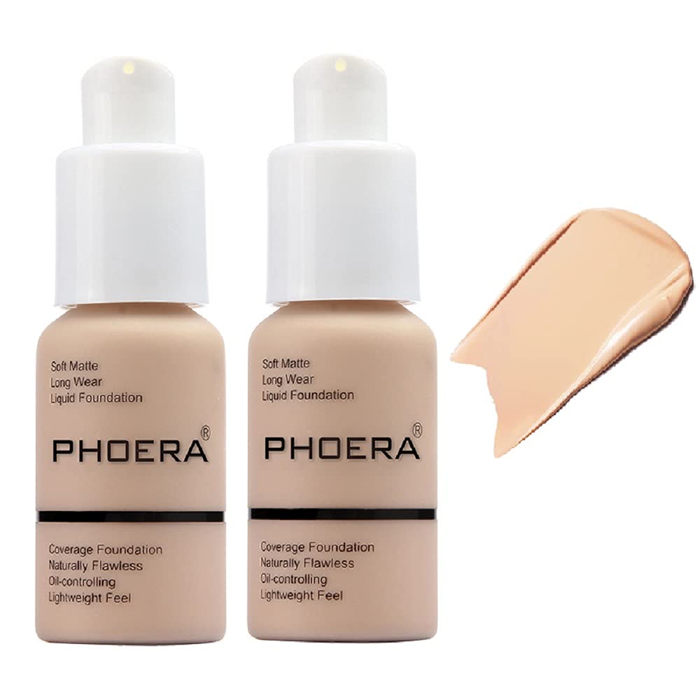 2 Pack Phoera Foundation,Matte Oil Control Concealer Foundation Cream,Phoera Long Lasting Waterproof Matte Liquid Foundation For