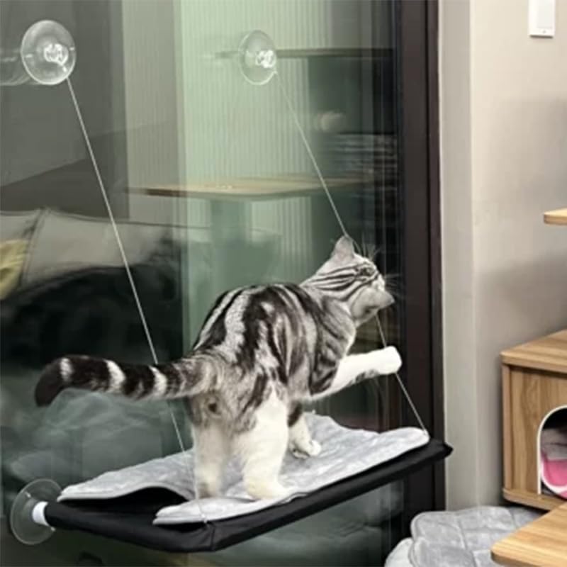 Jinrui-T Cat Hammock For Window Cat Window Bed Cat Window Perch For Indoor Cats Suction Cups Cat Window Hammock Space Saving Window Seat For Cats Inside (Black)