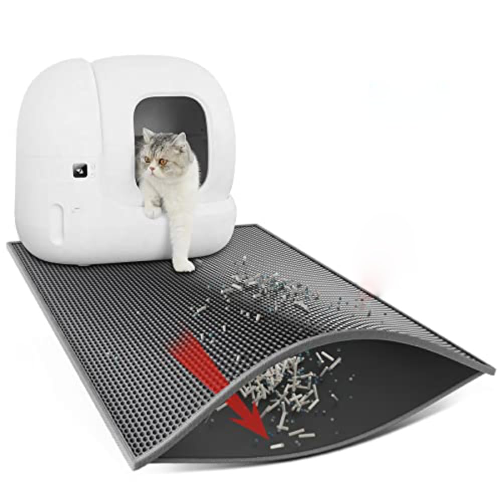 Waretary Cat Litter Mat, 30' X 24' Litter Trapping Mat, Double Layer Honeycomb Litter Box Mat, Urine & Waterproof Kitty Litter Mat, Scatter Control Easy Clean (Gray)