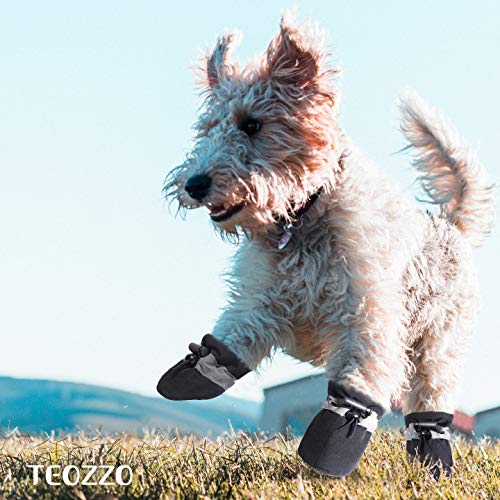 Teozzo Dog Boots & Paw Protector, Anti-Slip Sole Winter Snow Dog Booties With Reflective Straps Dog Shoes For Small Medium Dogs 4Pcs Black 7
