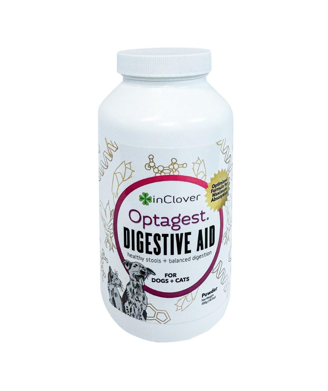 InClover Optagest Natural Digestive Aid, Organic Prebiotics & Enzymes Supplement Powder for Dogs and Cats - Promotes Healthy Sto