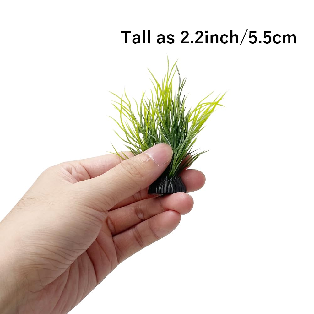 Smoothedo-Pets Aquarium Plants Fish Tank Decorations 20Pcs Small Size/2Inch Tall Plastic Artificial Plant Goldfish Waterscape Fish Hides Mini Grass Set (Green-Dark)