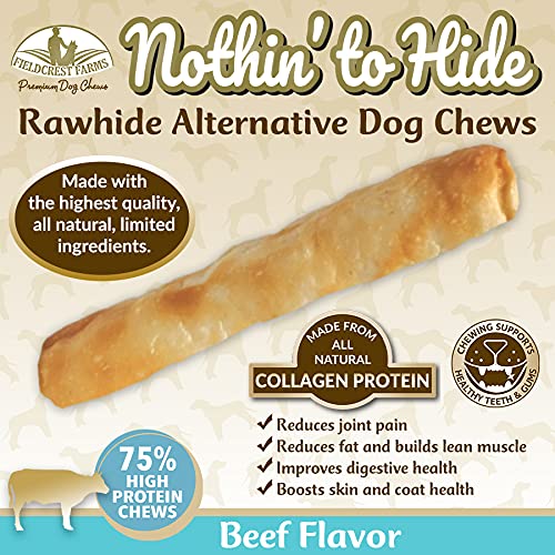 Fieldcrest Farms Nothing to Hide Natural Rawhide Alternative Large 10 Rolls for Dogs - 3 Pack (6 Chews) Premium Grade Easily D