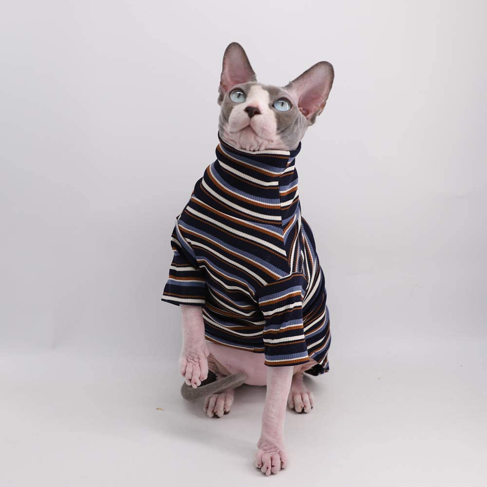 Vintage Stripes Sphynx Hairless Cat Cotton T-Shirts Pet Clothes,Round Collar Vest Kitten Shirts Sleeveless, Cats & Small Dogs Ap