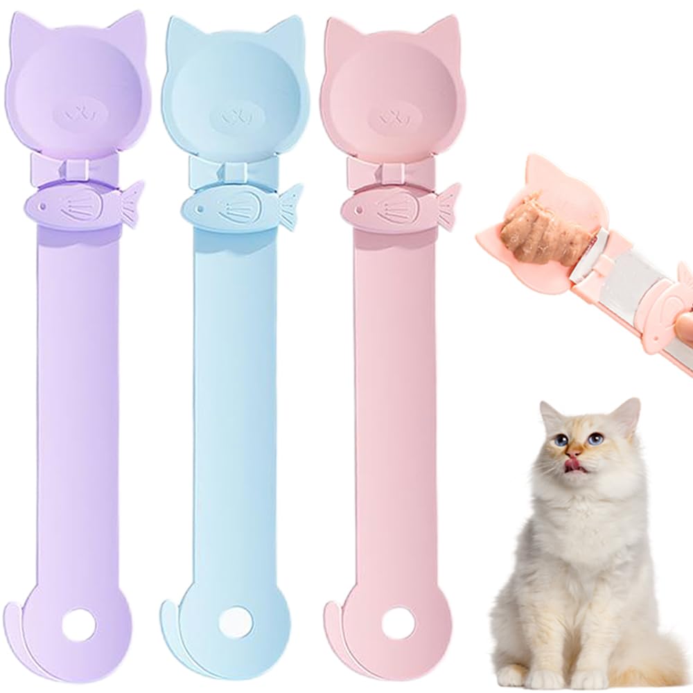 PETPAWLOVELY-3PCS Cat Treat Spoon Squeeze,Cat Strip Feeder spoon,Multi-Function Cat Treat Dispenser,Easy Feeding Cat Spoon for L