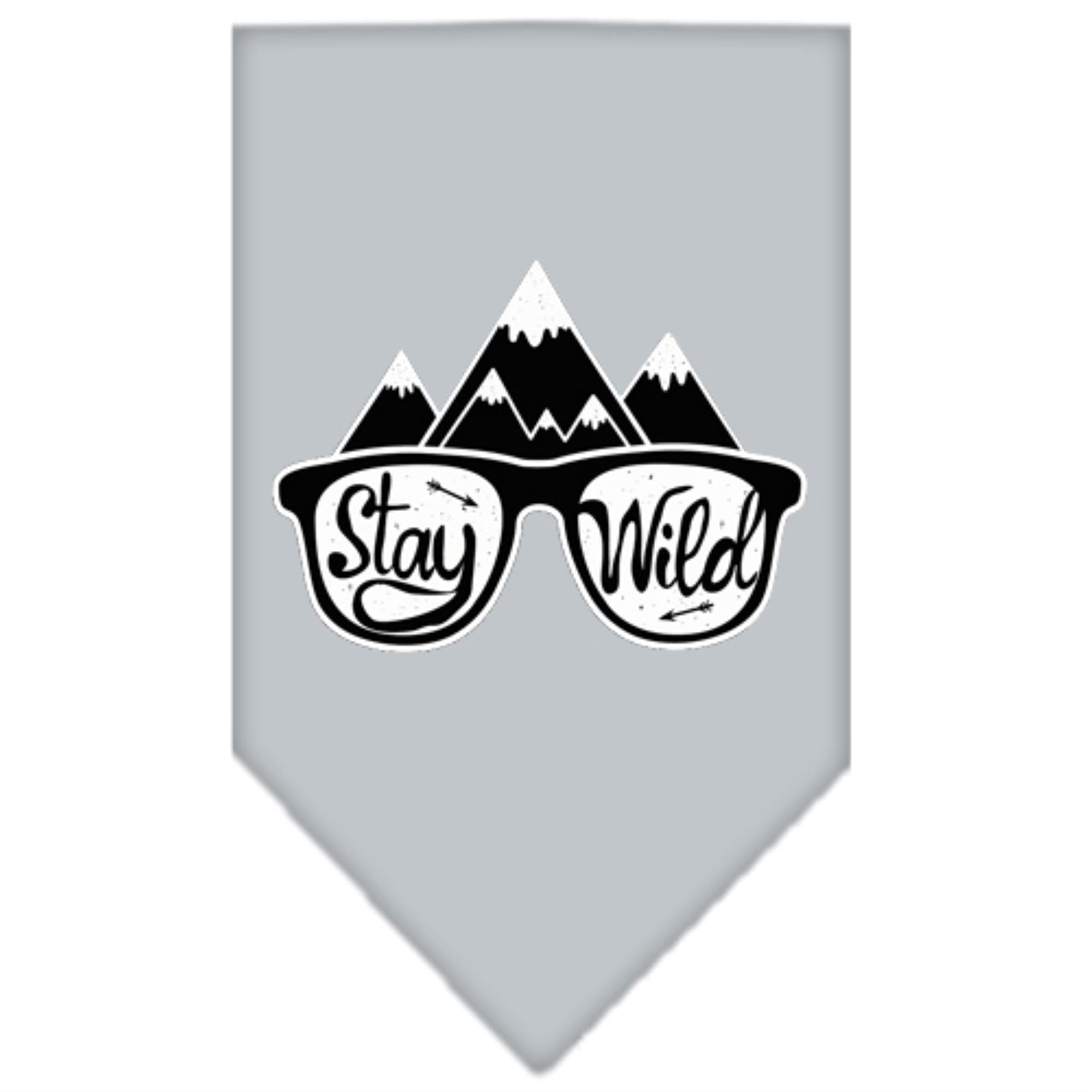 Dog Bandana Screen Printed, &quot;Stay Wild&quot; Grey Small