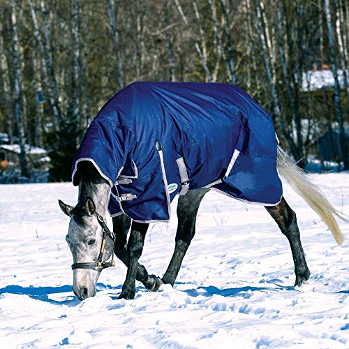 Weatherbeeta Comfitec Essential Combo Neck Medium Horse Blanket, Navy/Silver/Red, 60'