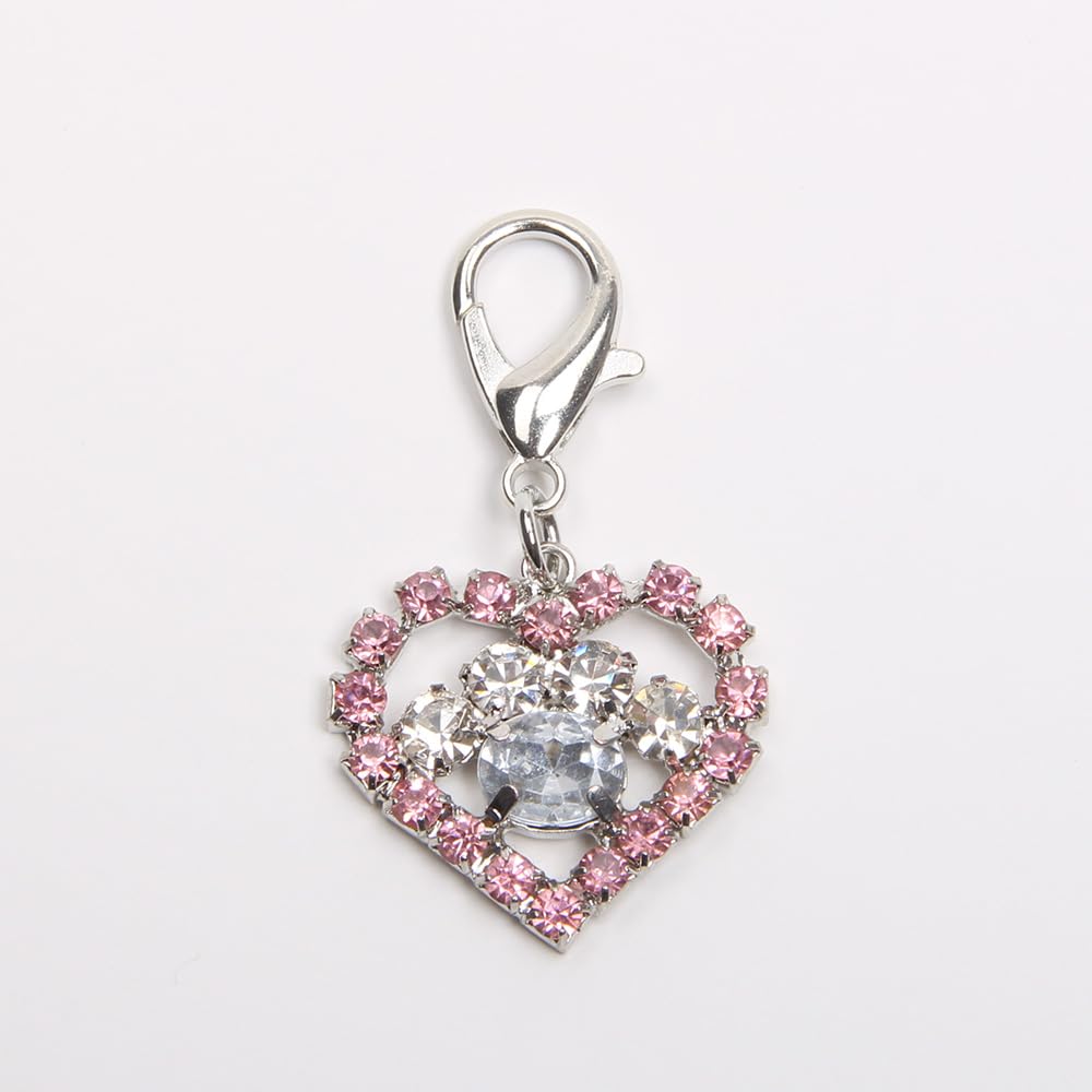 Xksrwe Bling Rhinestones Heart&Paw Charm Pendant Jewelry For Pet Dog Cat Puppy Necklace Collar Accessory (Pink)