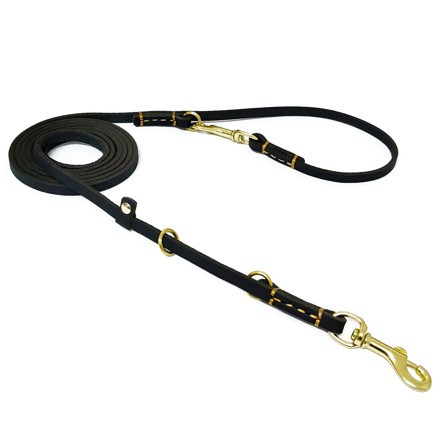 Lwbmg Multi-Function Genuine Leather Dog Leash 8Ft - Hands Free Double Ended Training Leash For Small Medium Dogs - Black