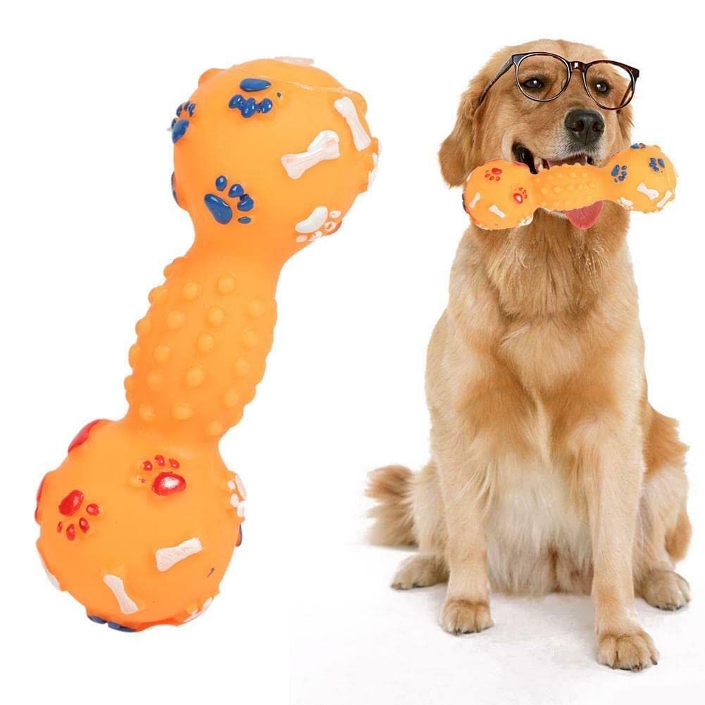 Pups&Pets Dog Squeeze Squeaky Chew Toys Colorful Interactive Dog Toys Dotted Dumbbell Shaped Toy  1 Pcs Pack...