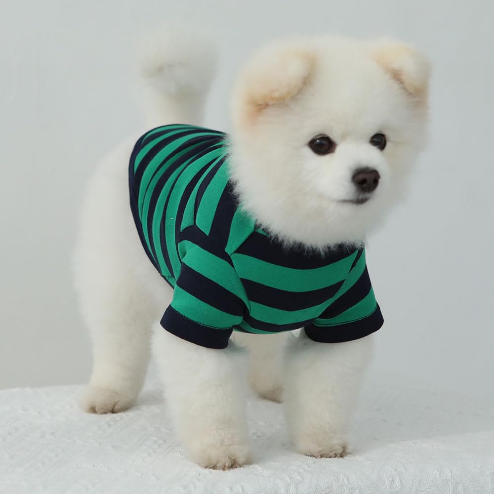 Lucky Petter Dog Cotton Shirts For Small And Large Dogs Rugby Striped T-Shirts Soft Breathable Dog Shirt Pet Clothes (Small, Gre