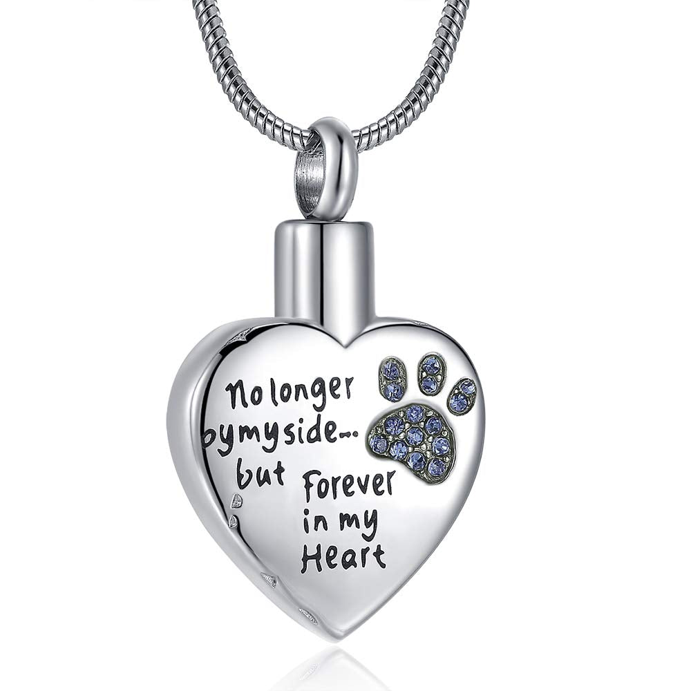 Rimzviux Blue Heart Urn Necklace For Ashes Dog Cat Urns Pet Cremation Jewelry For Ashes Cat Memorial Gift (Blue-Paw)