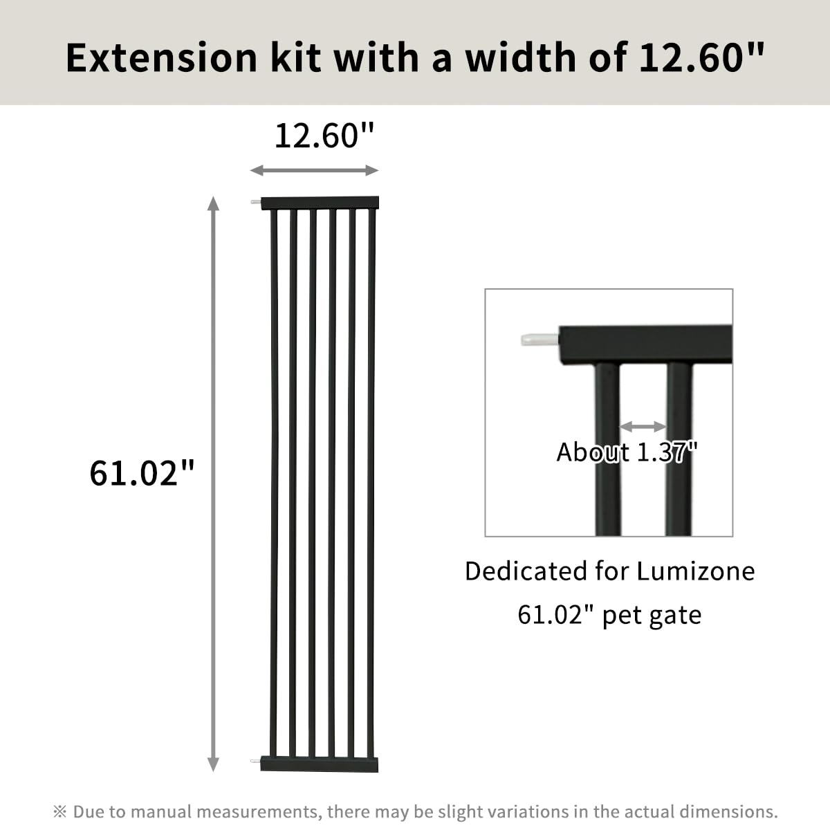 Lumizone Extra Tall Cat Gate Extension Kit - 61.02" High Pressure Mounted, 12.60" Wide, Black, No Drilling, Model 2025