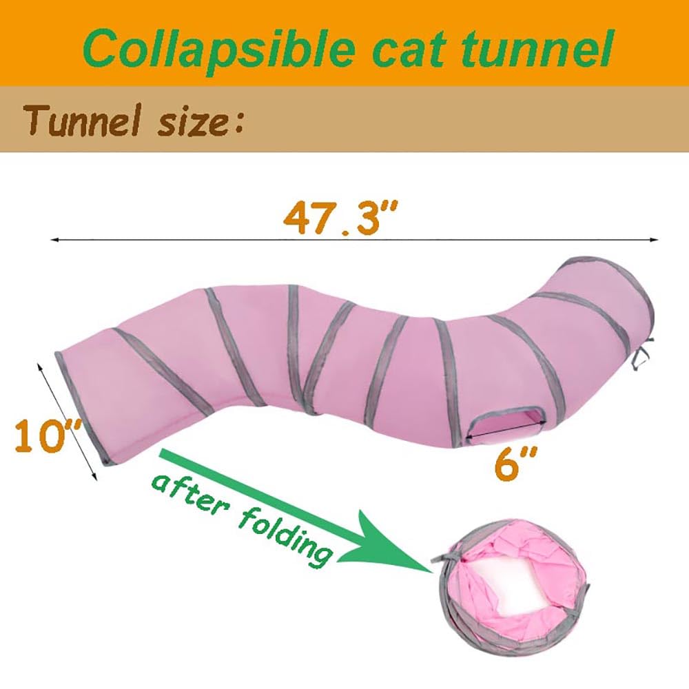 Mabaytir Collapsible Cat Tunnel For Indoor Cats 2 Way Pink, Portable Play Tube With Peepholes, Perfect For Kittens, Rabbit & Sma