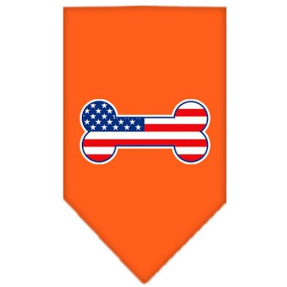 Pet and Dog Bandana Screen Printed, &quot;Bone Shaped American Flag&quot; Orange Large