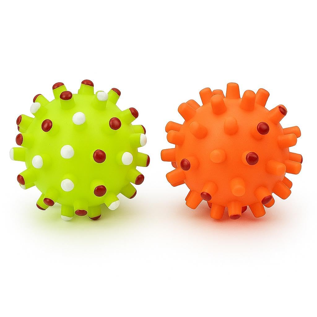 WAGGYTAILS Spiky Squeaky Dog Toy Balls Rubber Chew Balls for Dogs, PetSafe Interactive Play Toys for Puppies, Small & Medium Br