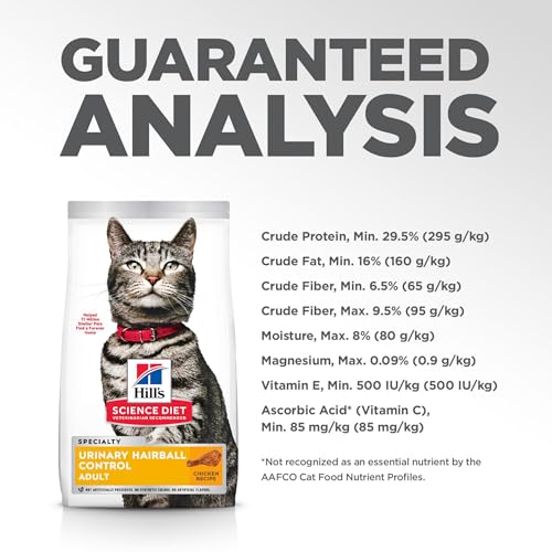 Hill's Science Diet Urinary Hairball Control Dry Cat Food, Chicken Recipe, 7 lb Bag, Adult 1-6, Urinary Tract Health Support